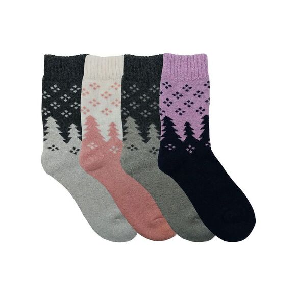 Womens 4-Pack Colorful Treeline Print Lambs Wool Winter Socks - Picture 4 of 5